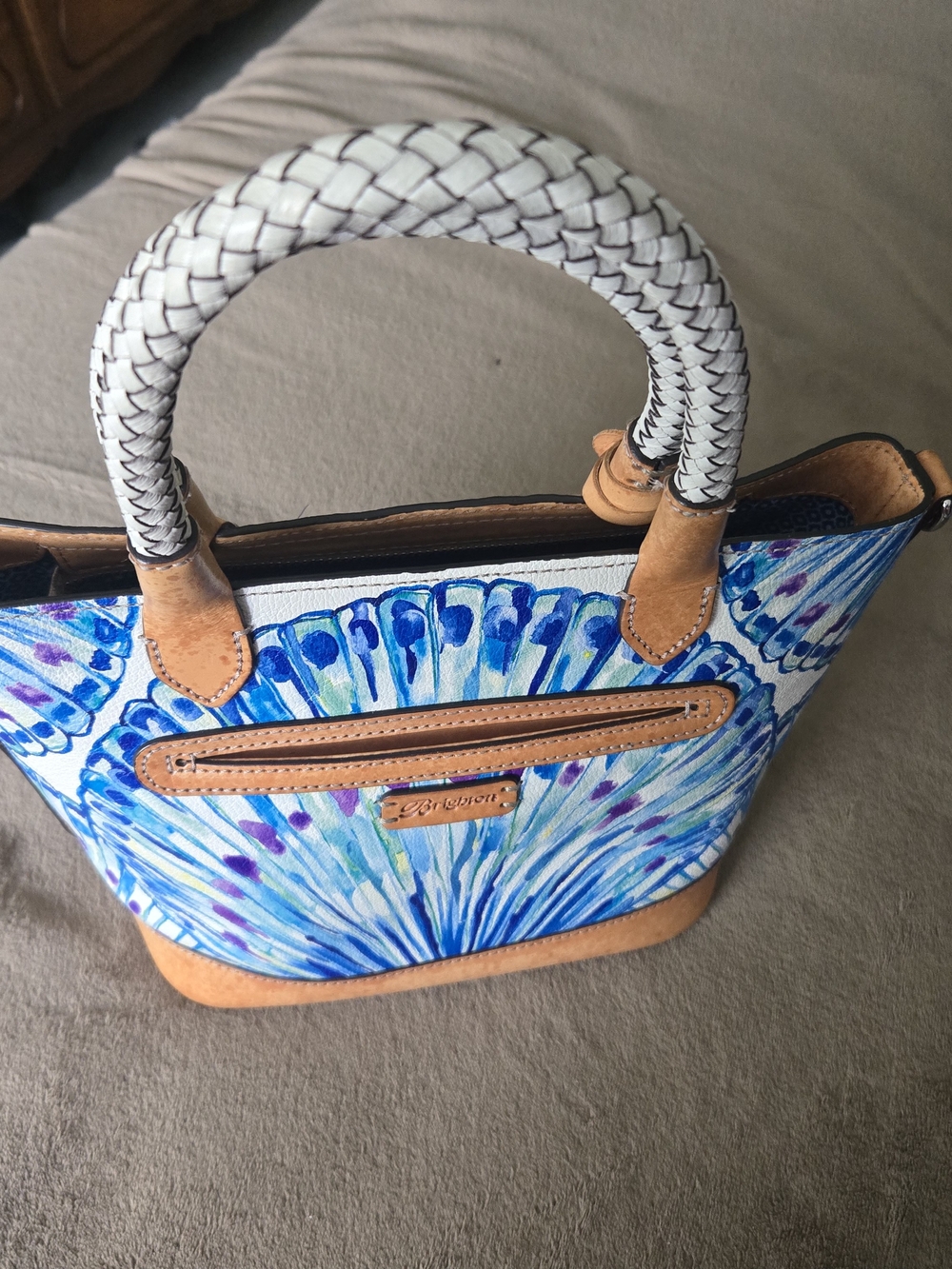 Brighton Blue and Tan Floral Burst Canvas Tote - Picture 4 of 13